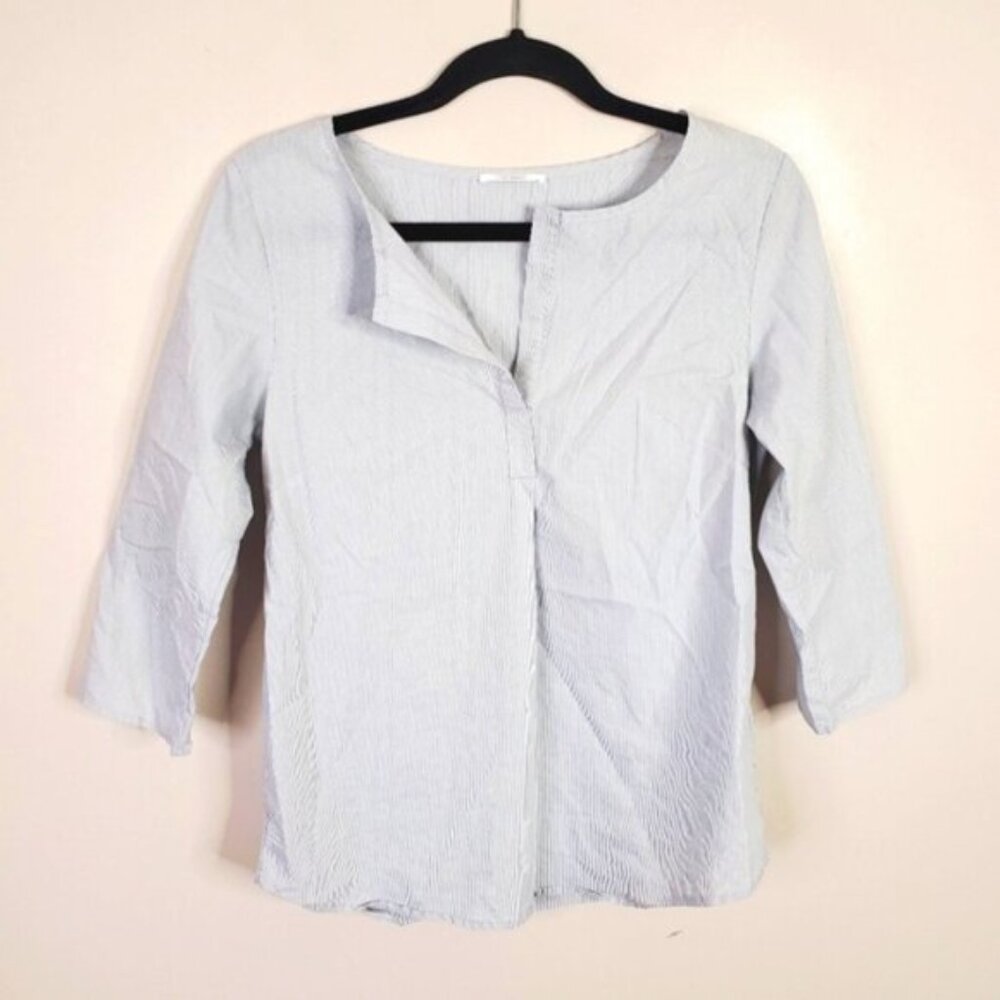 Chattawak Designer Pinstriped Cotton Coastal Preppy Quiet Luxury Blouse 0